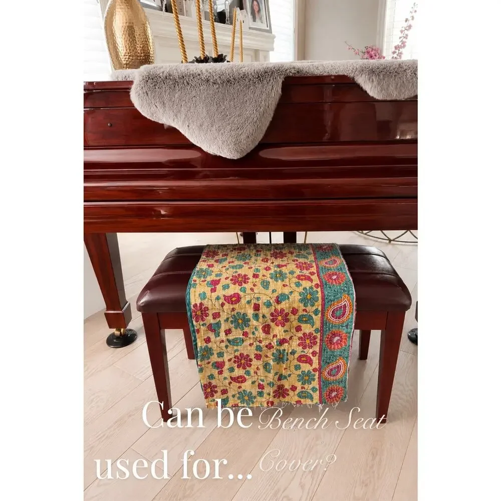 ✨ Handmade Kantha Throw / Quilt | Made in India | Reversible Cotton | 85x18 ✨